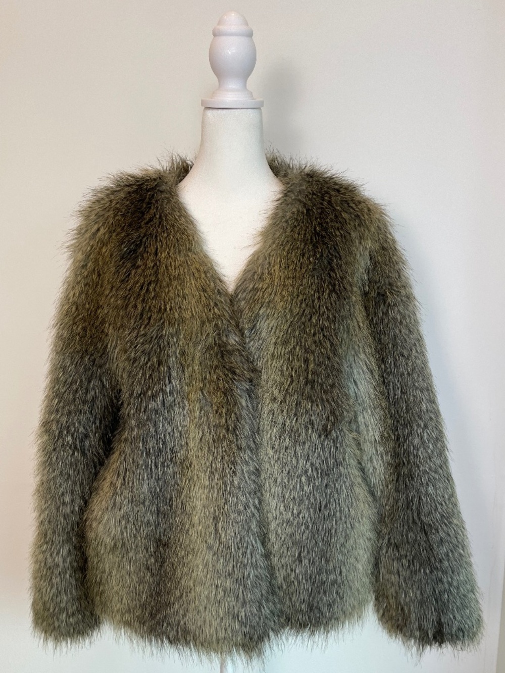Faux Fox Fur Jacket Coat Expresso & Taupe Blend H&M Mobwife Size: US Women's 12